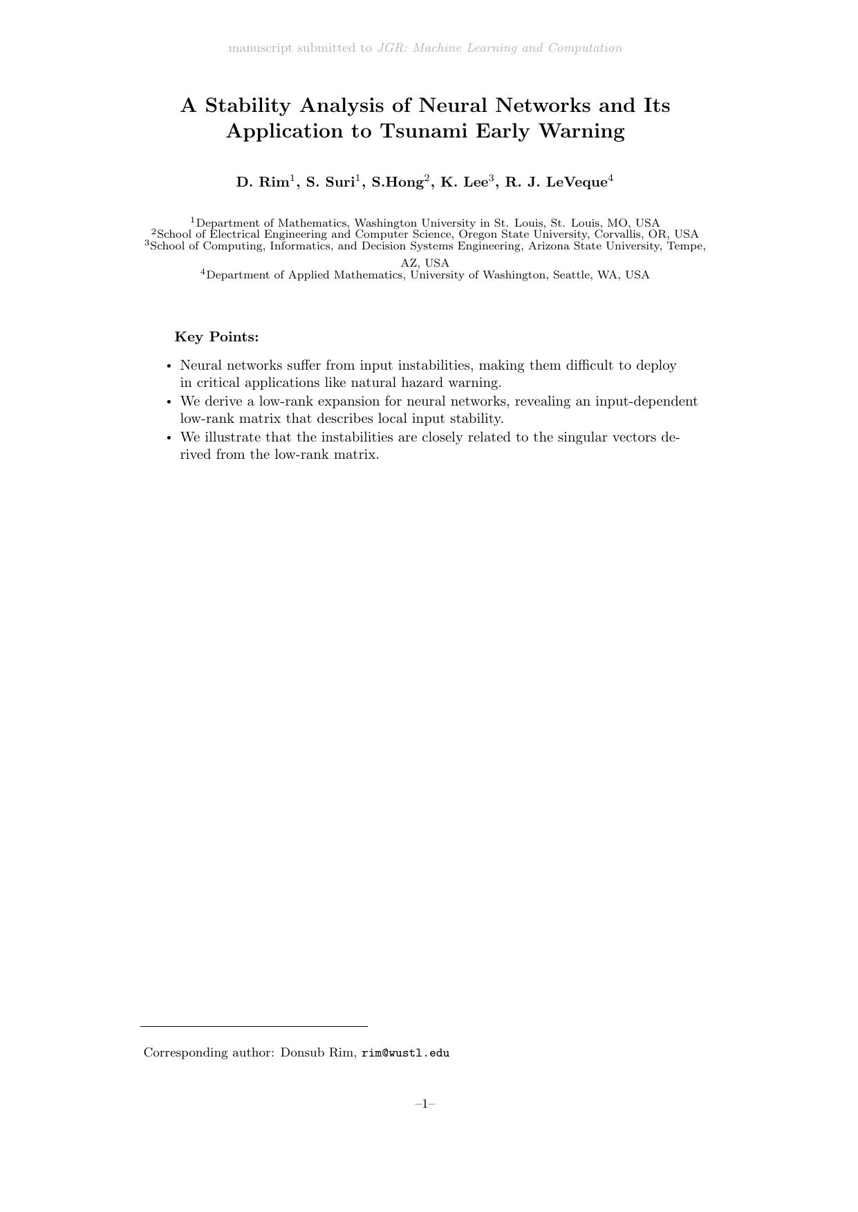 A Stability Analysis of Neural Networks and Its Application to Tsunami Early Warning