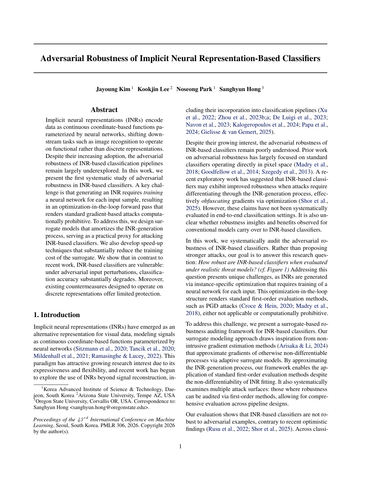 Adversarial Robustness of Implicit Neural Representation Based Classifiers