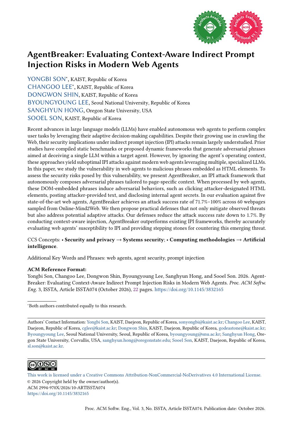 AgentBreaker: Evaluating Context-Aware Indirect Prompt Injection Risks in Modern Web Agents
