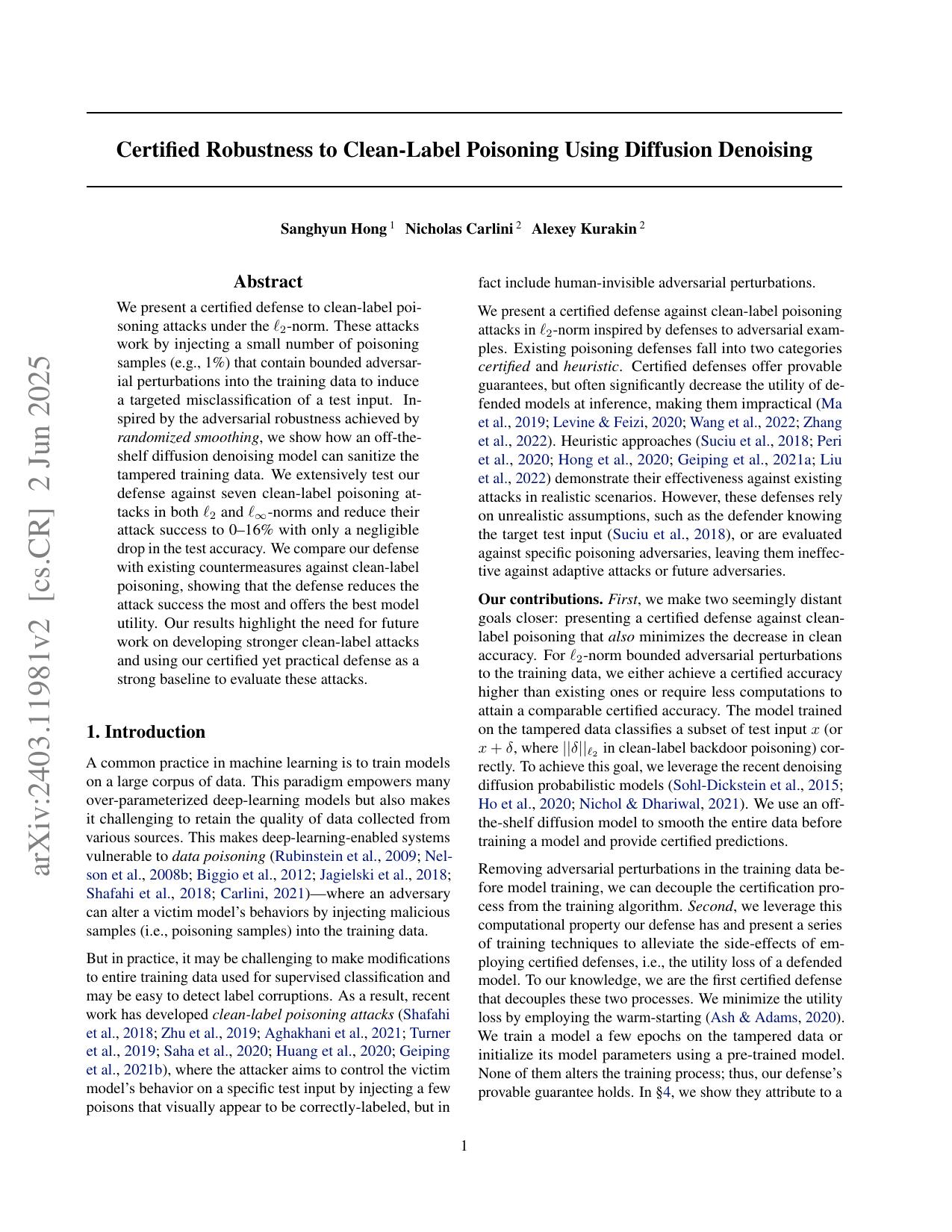 Certified Robustness to Clean-label Poisoning Using Diffusion Denoising