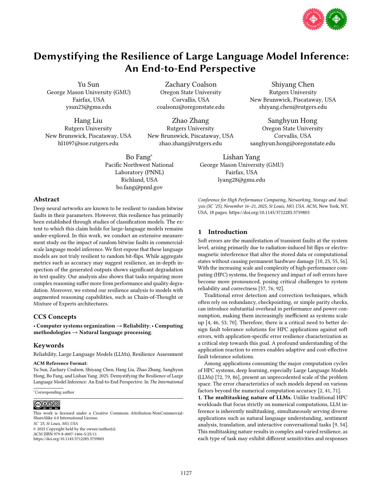 Demystifying the Resilience of Large Language Model Inference: An End-to-End Perspective