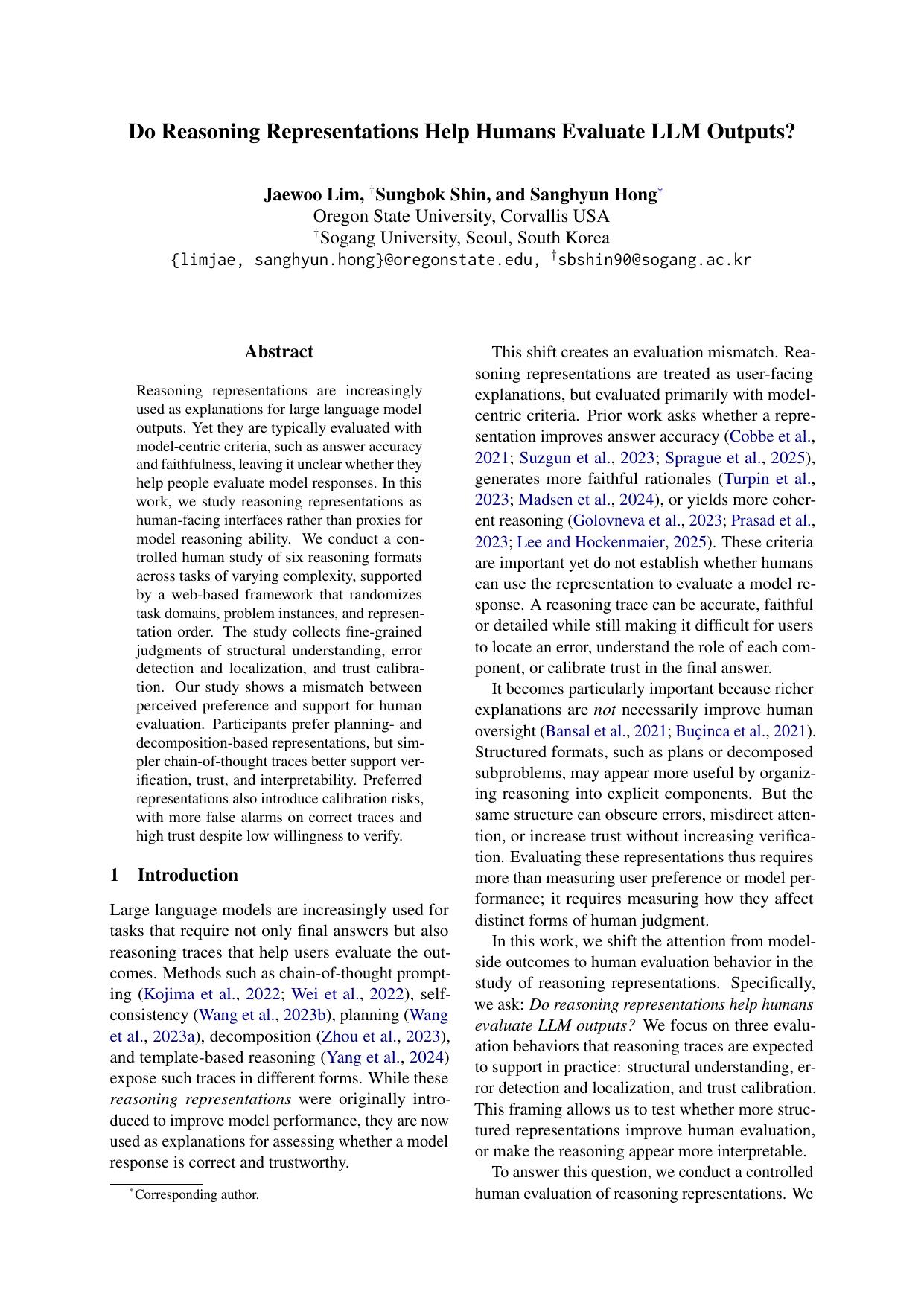 Do Reasoning Representations Help Humans Evaluate LLM Outputs?