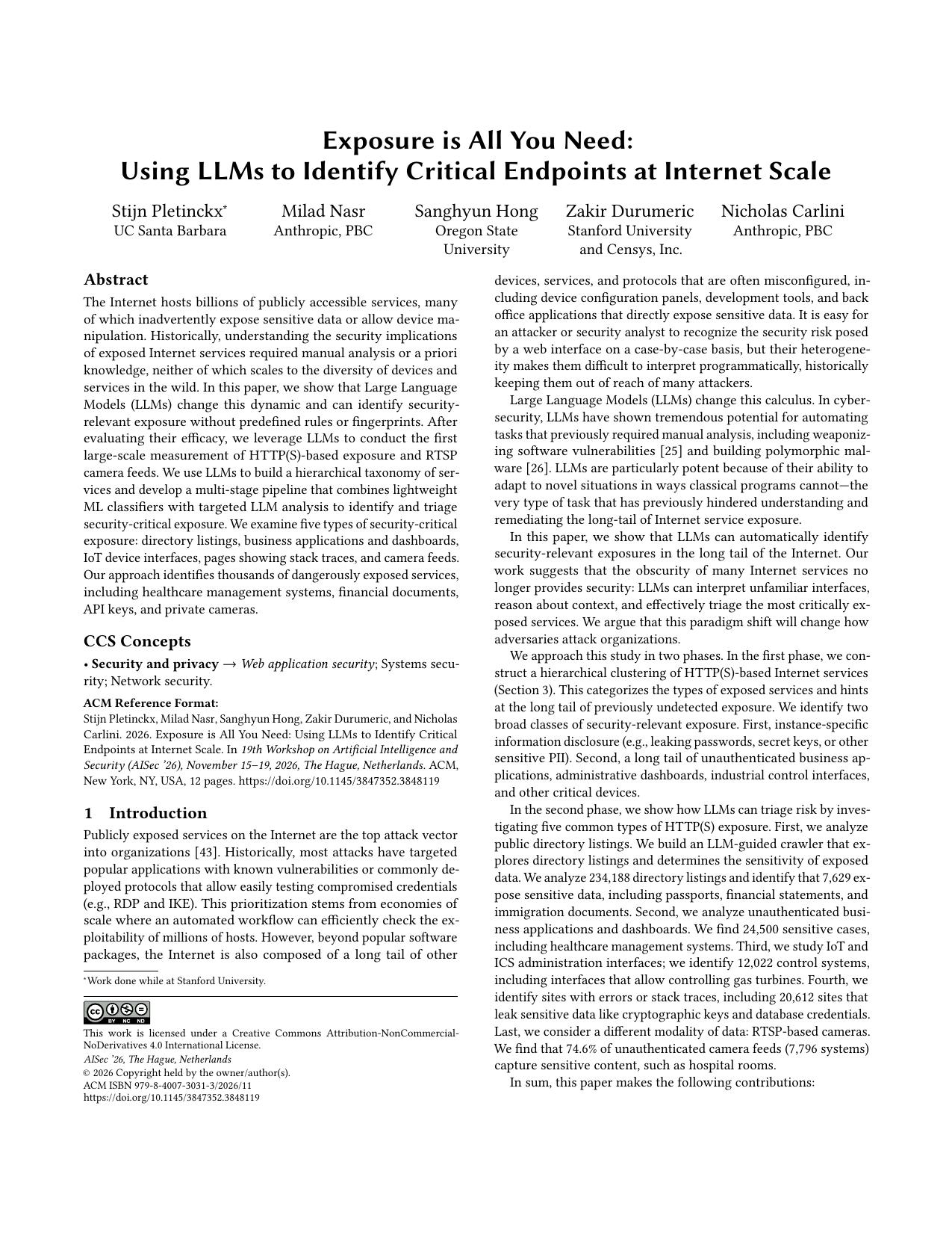 Exposure is All You Need: Using LLMs to Identify Critical Endpoints at Internet Scale