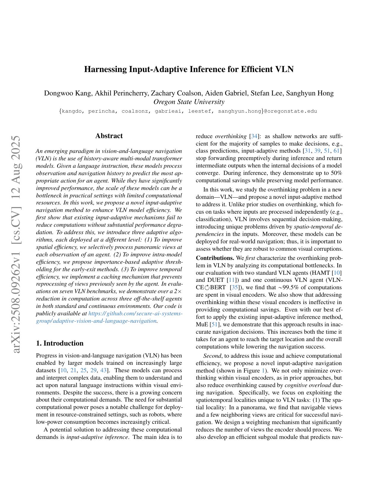 Harnessing Input-adaptive Inference for Efficient VLN
