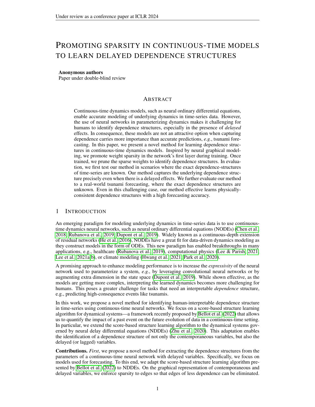 Identifying Contemporaneous and Lagged Dependence Structures by Promoting Sparsity in Continuous-time Neural Networks