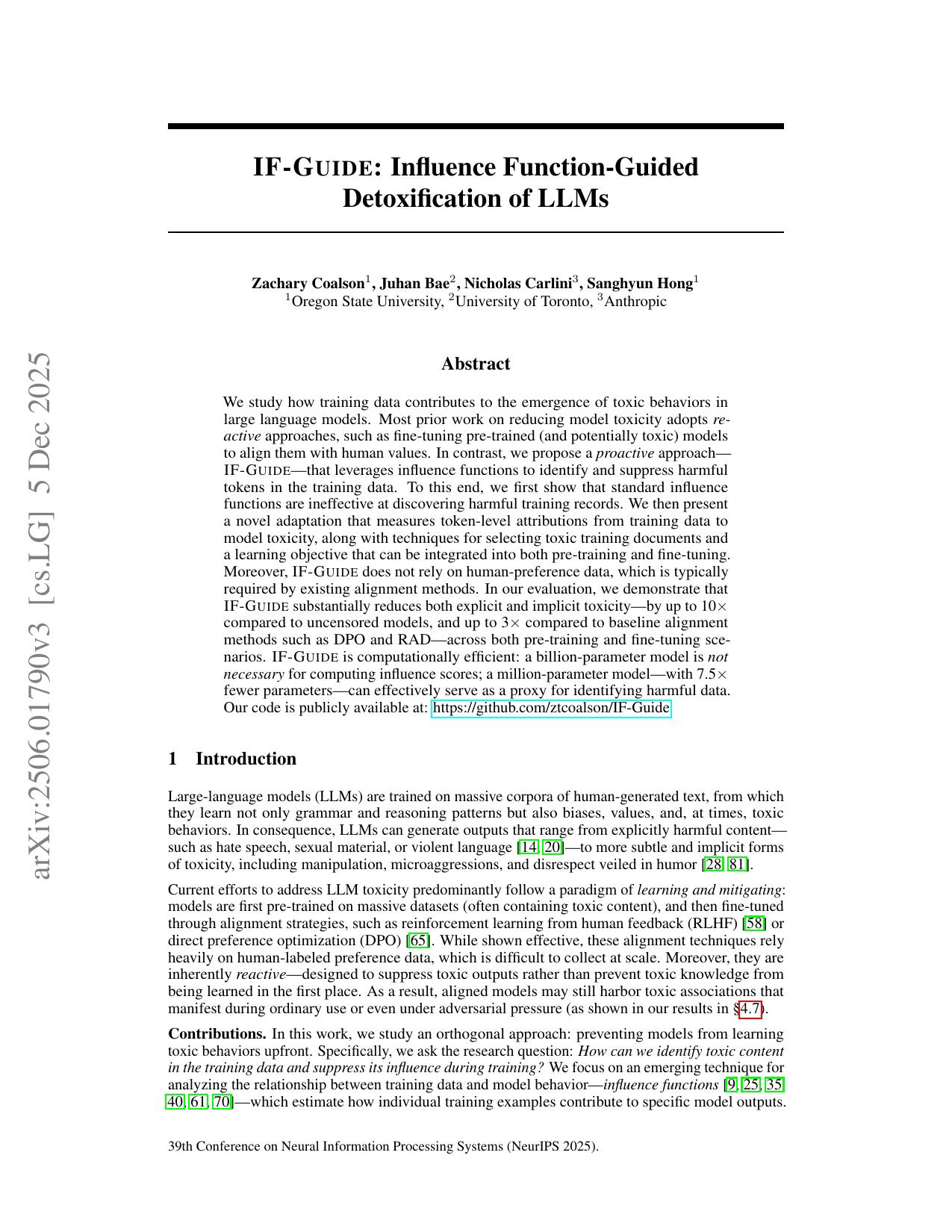IF-Guide: Influence Function-Guided Detoxification of LLMs