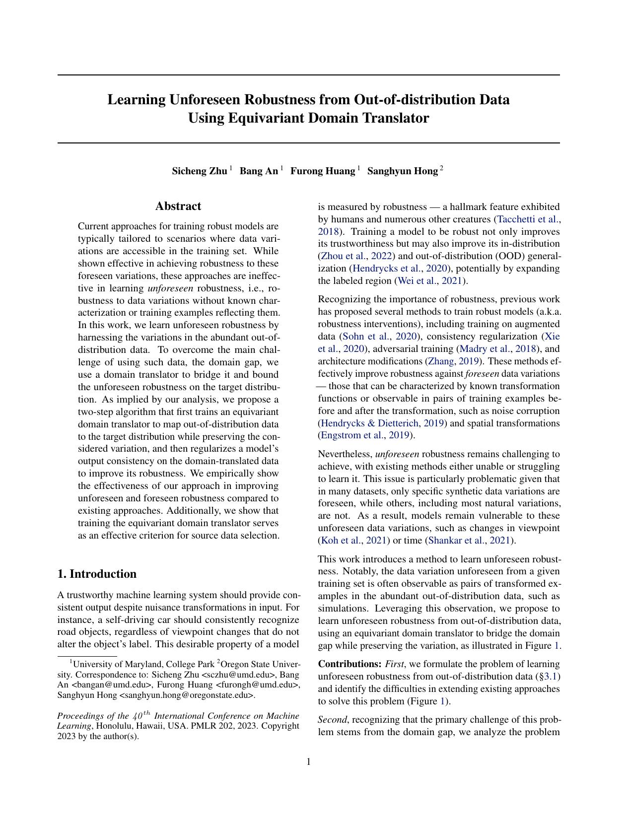 Learning Unforeseen Robustness from Out-of-distribution Data Using Equivariant Domain Translator