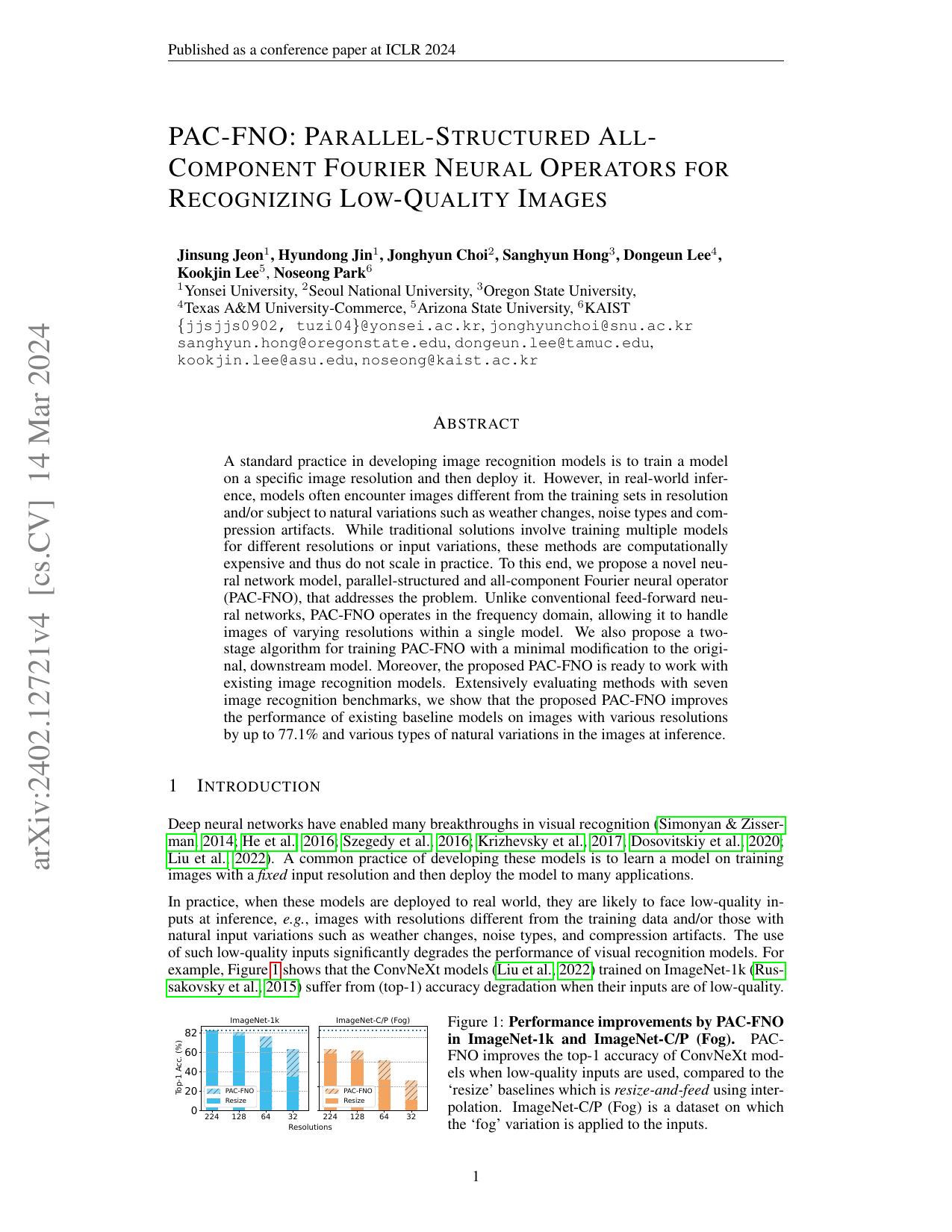PAC-FNO: Parallel-Structured All-Component Fourier Neural Operators for Recognizing Low-Quality Images