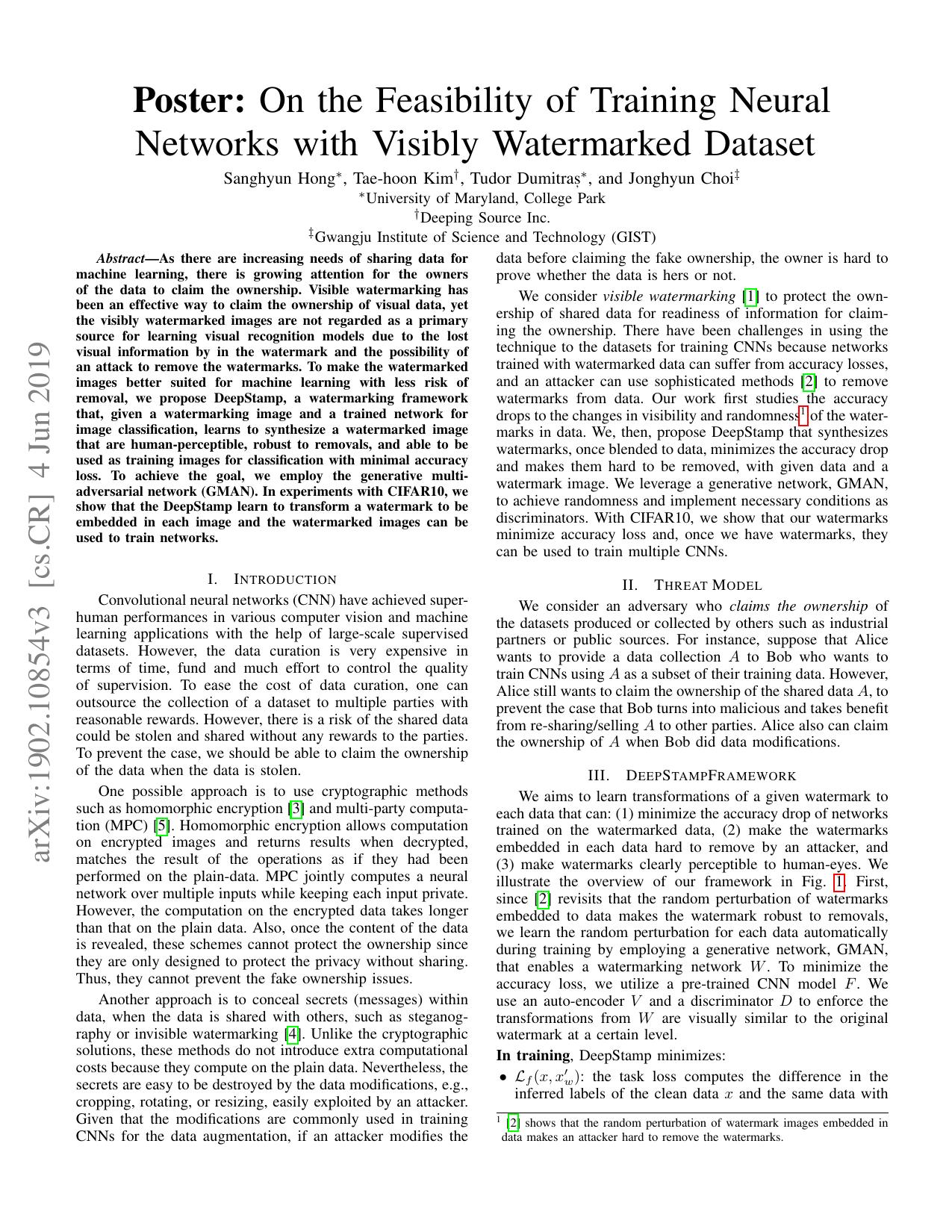 Poster: On the Feasibility of Training Neural Networks with Visibly Watermarked Dataset