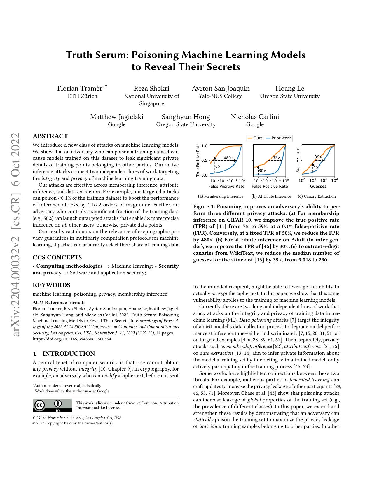 Truth Serum: Poisoning Machine Learning Models to Reveal Their Secrets