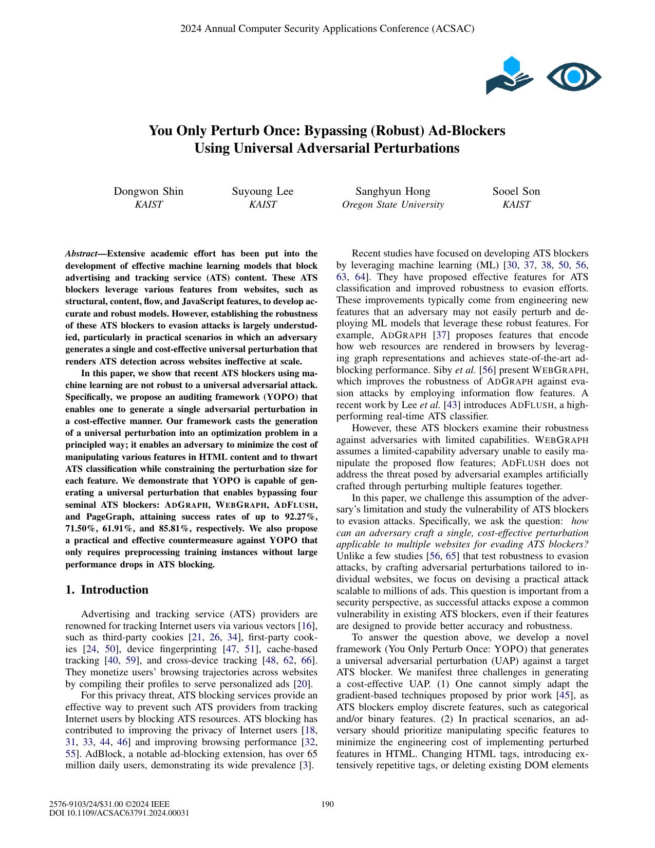 You Only Perturb Once: Bypassing (Robust) Ad-Blockers Using Universal Adversarial Perturbations